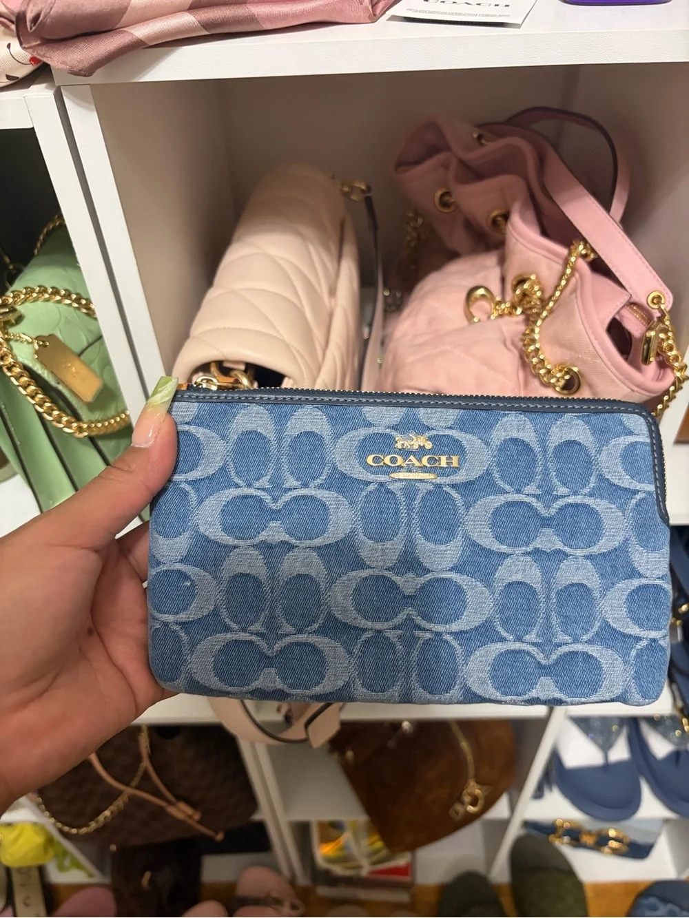 Coach Denim Signature Zip Pouch — Blue